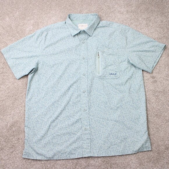 Gillz AOP Shirt Mens Large Blue Fish All Over Print Polyester Stretch L/S Button - Picture 2 of 16